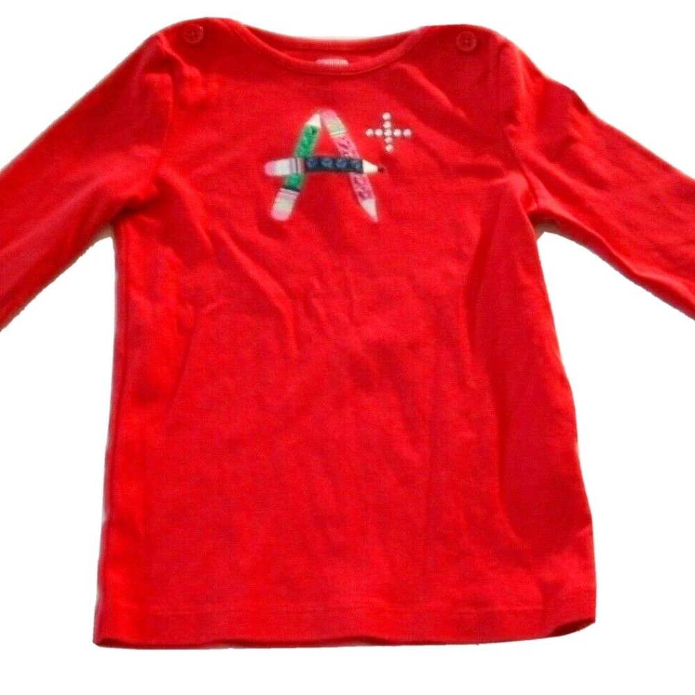 Gymboree Girls T-Shirt Red Sequins A+ Pencils School Long Sleeve Boat Neck 4